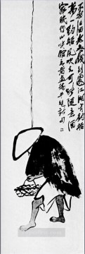 Chino Painting - Qi Baishi un pescador con una caña de pescar tradicional china